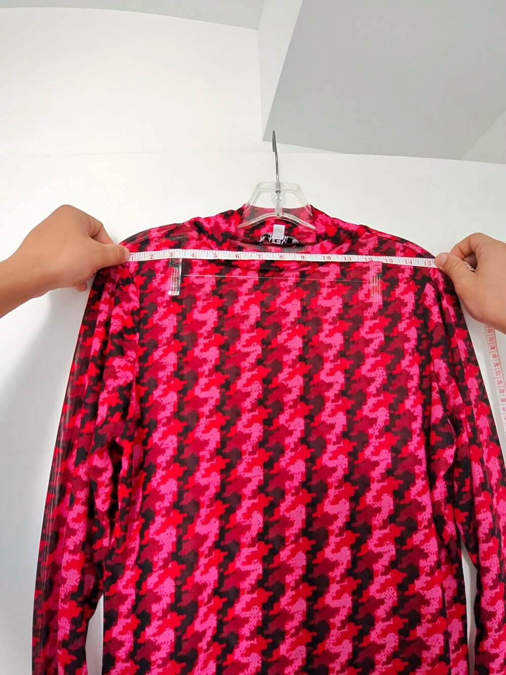 AFRM Los Angeles Pink and Black Houndstooth Mesh Long Sleeve Mock Neck Top XL - Picture 4 of 9